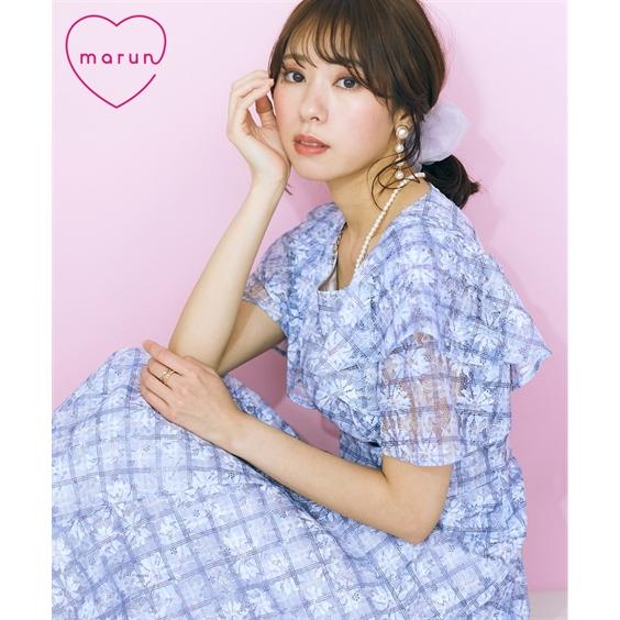 大きいサイズ レディース ワンピース  チェック×花柄レースデザインワンピース marun