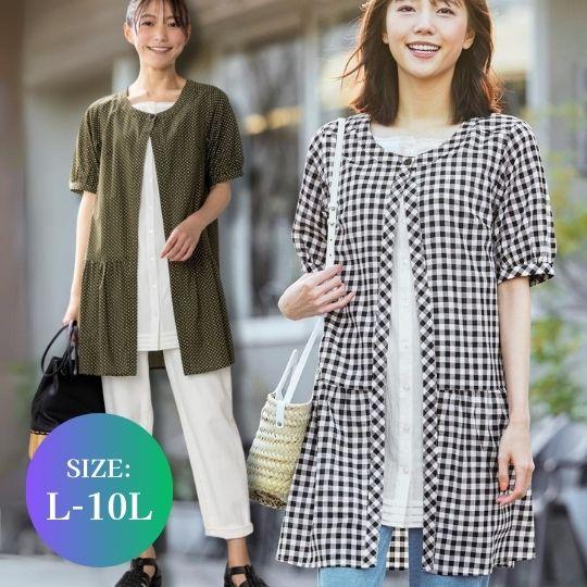 大きいサイズ レディース トップス 　綿１００％５分袖重ね着風チュニックブラウス  春夏秋 カジュア...