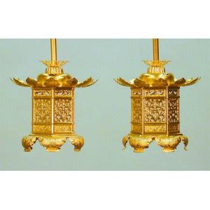 浄土真宗＜西本願寺派＞用　吊灯篭（アルミ製　一対）猫足六角　中大サイズ(bg-35-2-3)