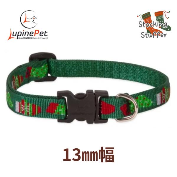ストッキングスタッファー柄 小型犬向けワンタッチ首輪13mm幅XSサイズ 15-22cm LUPIN...