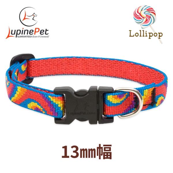 ロリポップ柄　小型犬向けワンタッチ首輪　13mm幅　Sサイズ　20-30cm　LUPINE アメリカ...