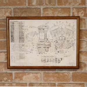 ハーレー ナックルヘッド アートポスター B4 木製額 セット ◇ バイク