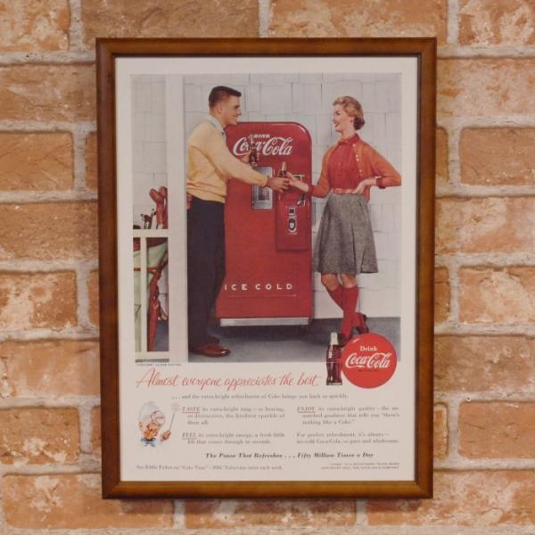 コカコーラ 自販機とカップル 複製広告 B4額縁入り ◆ レトロ B4-17