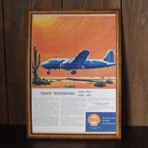 SHELL 夕日と飛行機 木製フレーム ＆ アートポスター セット ◆ シェル オイル B4-327｜smilemaker2525