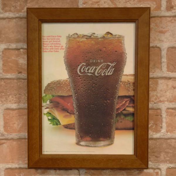 コカコーラ グラス ＆ サンド ミニポスター B5 額入り ◆ 複製広告 Coca-Cola COK...