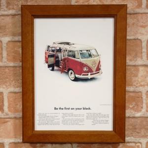 ワーゲンバス ミニポスター B5額縁付 ◆ 複製広告 タイプ2 VW フォルクスワーゲン  5-191