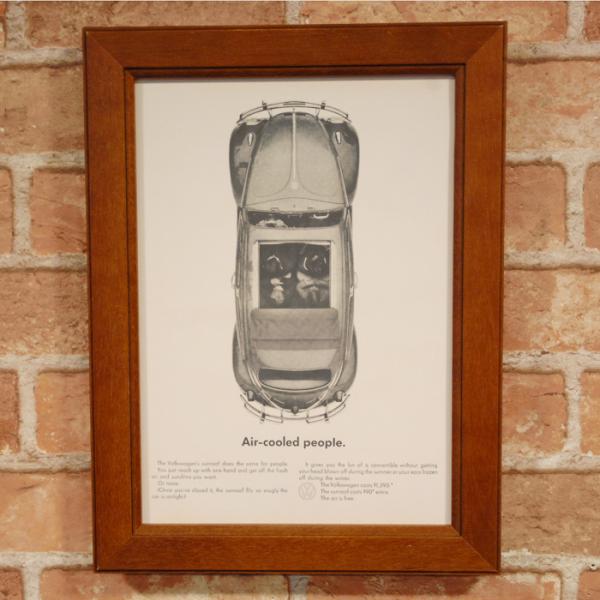 ワーゲン ビートル ミニポスター B5額付き ◆ VW 複製広告 タイプ1 空気エアコン 空冷 5-...