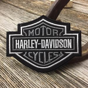 送料無料 ハーレー B＆S ロゴ 刺繍 ワッペン ◆ パッチ Harley バー アンド シールド バイク グレー CAWP21