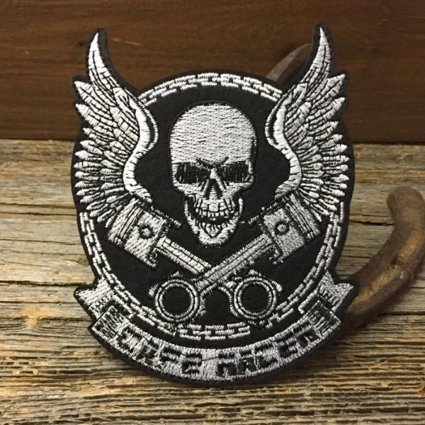 送料無料 スカル &amp; クロスエンジン 刺繍 ワッペン ◆ パッチ 羽根 ドクロ アイロン接着対応 C...