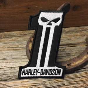 送料無料 ハーレー ウィリーG No.1 スカル 刺繍 ワッペン ◆ HARLEY ナンバーワン パッチ CAWP44｜smilemaker2525