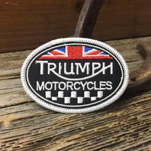 送料無料 トライアンフ 楕円形 小さめ ワッペン ◆ TRIUMPH イギリス バイク 単車 アイロン接着対応 パッチ CAWP076｜smilemaker2525