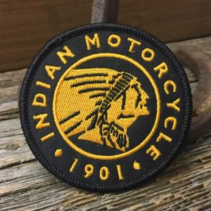 送料無料 INDIAN 丸型 ワッペン ◆ Indian Motorcycle ンディアン モーターサイクル アメリカ バイク 単車 アイロン接着 パッチ CAWP087｜smilemaker2525