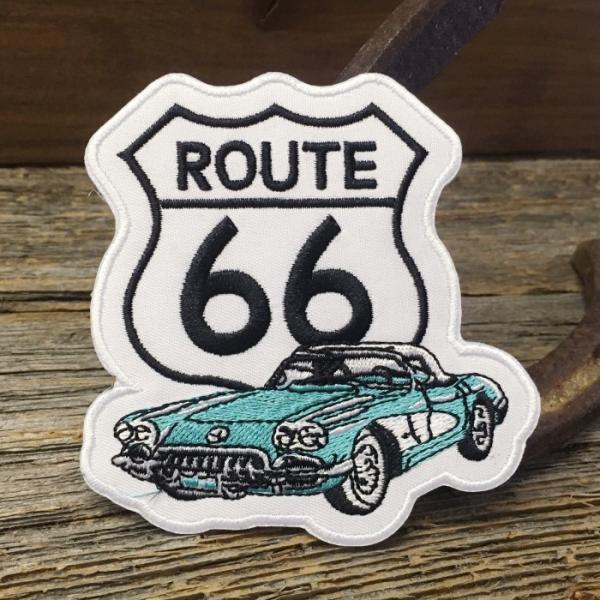 ROUTE66 ロゴ ＆ コルベット ワッペン ◆ ROUTE66 アメリカ旧国道 アイロン接着 パ...