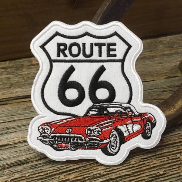 ROUTE66 ロゴ ＆ コルベット ワッペン ◆ ROUTE66 アメリカ旧国道 アイロン接着 パ...