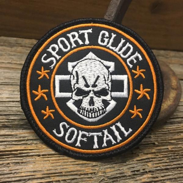 送料無料 スポーツグライド スカル 丸型 ワッペン ◆ 刺繍 SOFTAIL ハーレー ソフテイル ...