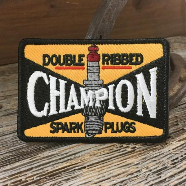 チャンピオン SPARK PLUGS 刺繍 ワッペン ◆パッチ CHAMPION 点火プラグ オレン...