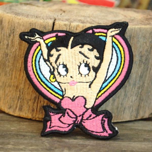 ベティ ブープ 刺繍 ワッペン ◆ パッチ ピンクのドレス ハート BETTY BOOP アイロン接...