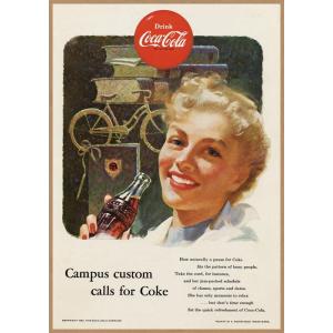 Coca-Cola レトロミニポスター B5サイズ 複製広告 コカコーラ 赤丸ロゴ キャンパス US...
