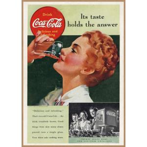 Coca-Cola レトロミニポスター B5サイズ 複製広告 コカコーラ 女性イラスト グラス 赤丸...