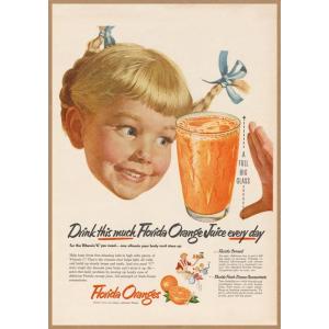 フロリダ オレンジジュース レトロミニポスター B5サイズ 複製広告 ◆ 女の子 Florida O...