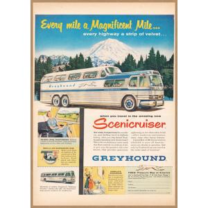 グレイハウンド 長距離バス シーニックルーザー型 レトロミニポスター B5サイズ 複製広告 ◆ Gr...