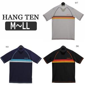 メンズ 水着 HANG TEN 半袖 ラッシュガード M L LL WT ホワイト NV ネイビー BK ブラック 425-380 ハンテン｜smilemako