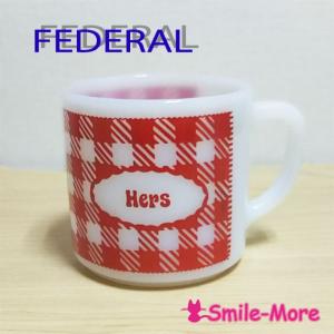 FEDERALフェデラル ネームマグ His 彼 チェック柄 ミルクガラス