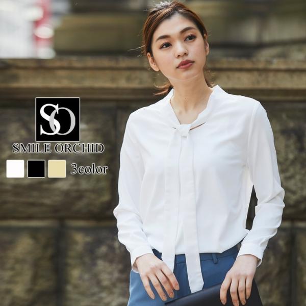 ボウタイ 襟 ブラウス トップス カジュアル チュニック シャツ ロングシャツ tops00023