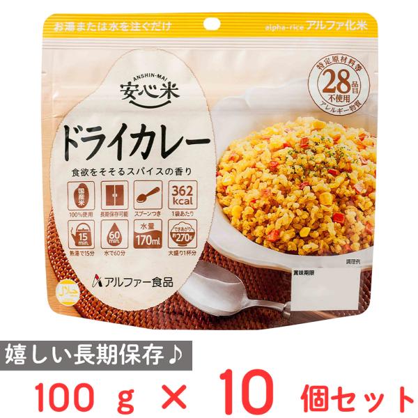 カレー アルファー食品 安心米 長期保存 非常食 ドライカレー 100g×10個 惣菜 スパイス 和...