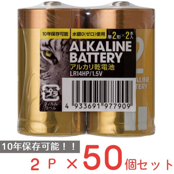 アルカリ乾電池レギュラー 単2 2P 日用品 ノンフード×50個