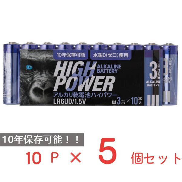 アルカリ乾電池UDハイパワー　単3　10P 日用品 ノンフード×5個