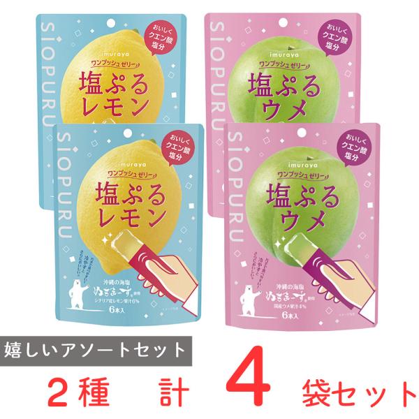 井村屋 ワンプッシュゼリー塩ぷるアソート　レモン６本×２袋、ウメ ６本×２袋
