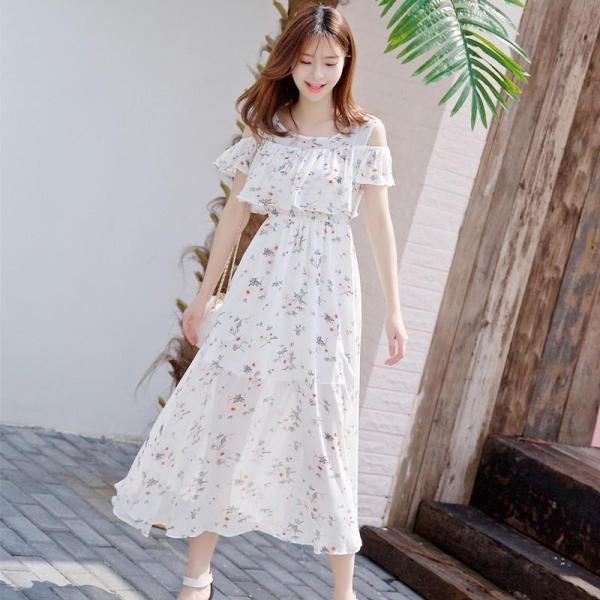 マキシワンピース シフォンワンピース リゾート 夏 ドレス マキシ丈ワンピース 通勤 結婚式 白 ホ...