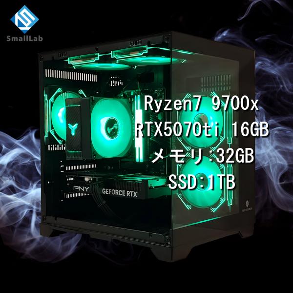 AMD Ryzen7 9700x ／ RTX5070ti 16GB ガラス2面コンパクト ゲーミング...