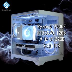 AMD Ryzen5 7500F ／ RTX5070 12GB ガラス2面コンパクト ゲーミングPC Windows11 Home SSD 1TB メモリ DDR5 4800MHz 32GB ホワイト 白