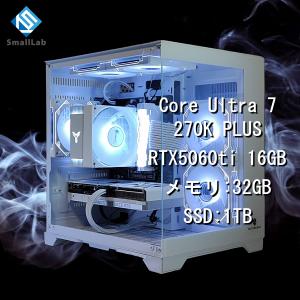 Intel Core Ultra 7 270K PLUS ／ RTX5060ti 16GB ガラス2面コンパクト ゲーミングPC Windows11 Home SSD 1TB メモリ DDR5 4800MHz 32GB ホワイト 白