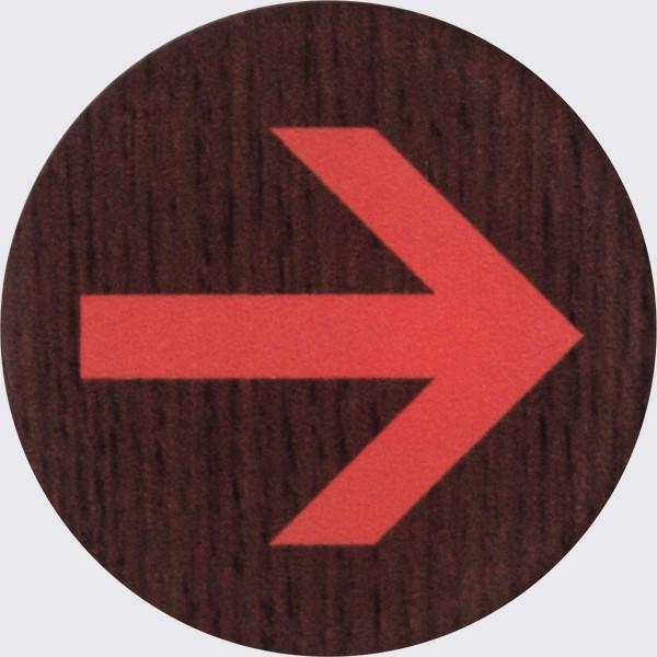 矢印 ピクトサイン 木目調 ウォルナット 50mm 丸 標識 表示 艶消し