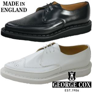 ジョージコックス  メンズ 厚底 靴 レザーシューズ ストラマー ギブソン 10635 040 ブラック 黒 031 ホワイト 白 本革メイドインイングランド イギリス製｜smw