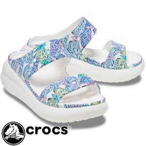 クロックス crocs レディース 厚底 サンダル クラシック クラッシュ バタフライサンダル チャンキーソール 208247 94S ホワイト/マルチ 蝶々｜smw