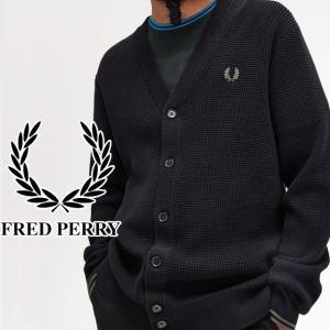 【美品】フレッドペリー・長袖カーディガン・ニット・アーガイル柄・月桂樹ロゴ刺繍 FRED PERRY フレッドペリー カーディガン メンズ レディース