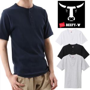 ヘインズ Hanes Tシャツ メンズ HM1-T103 ビーフィー-T リブヘンリーネックティーシャツ 半袖 トップス 丸首 服 アパレル ウェア 父の日 プレゼント ギフト 白｜smw