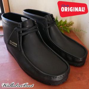 クラークス Clarks メンズ ワラビーブーツ ショートブーツ クレープソール レザー スエード 26155512 Black Leather ブラック｜smw