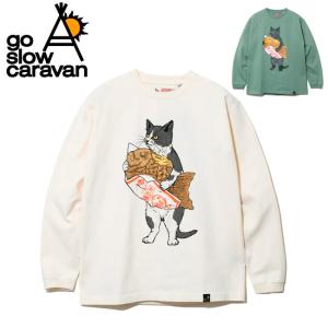 go slow caravan ゴースローキャラバン 超ヘビーUSA/C たい焼き猫 ロングスリーブTEE 312805 【長袖/トップス/Tシャツ/コットン/アウトドア】｜snb-shop