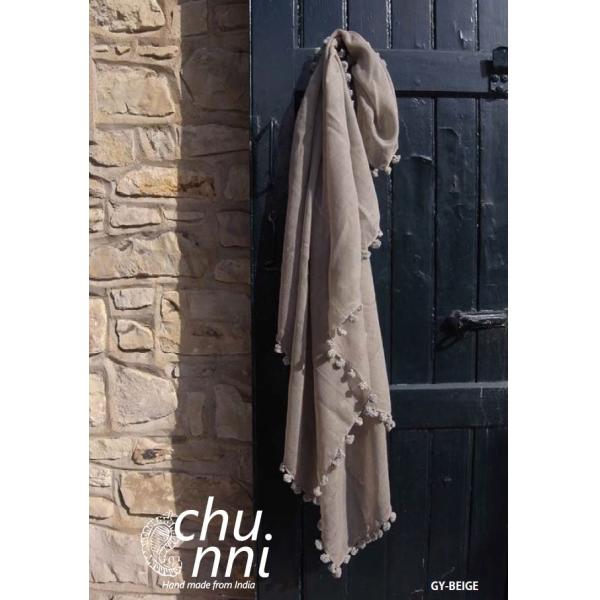 【在庫限り】 ストール 80cm×195cm ポンポン カディ ウール フリンジ 手織り 手紡ぎ糸 ...