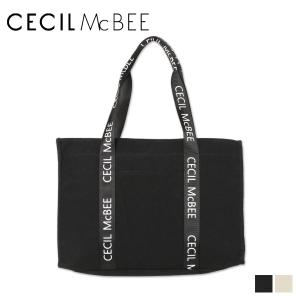 セシルマクビー CECIL McBEE トートバッグ レディース Lサイズ ファスナー付き ロゴタイプ TOTE BAG ブラック ホワイト 黒 白 CM121140｜sneak