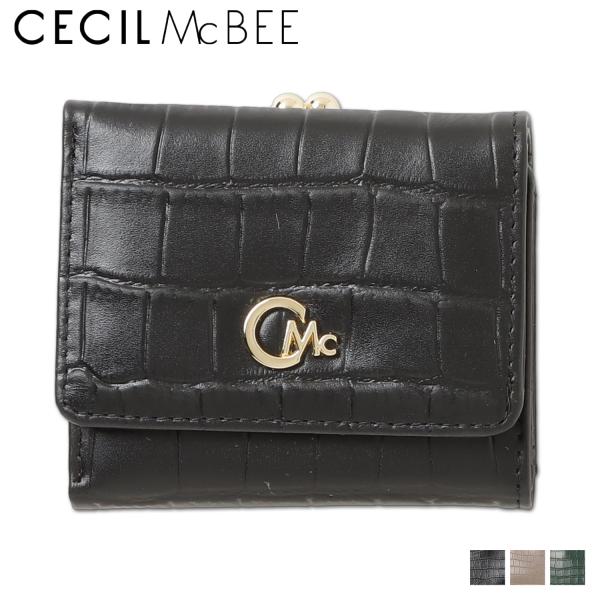 セシルマクビー CECIL McBEE 財布 三つ折り レディース がま口 クロコダイル エンボス加...