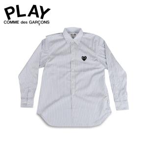 プレイ コムデギャルソン PLAY COMME des GARCONS シャツ 長袖 メンズ ストライプ ブラックハート ロゴ PLAY S STRIPED SHIRT ブルー B020｜sneak