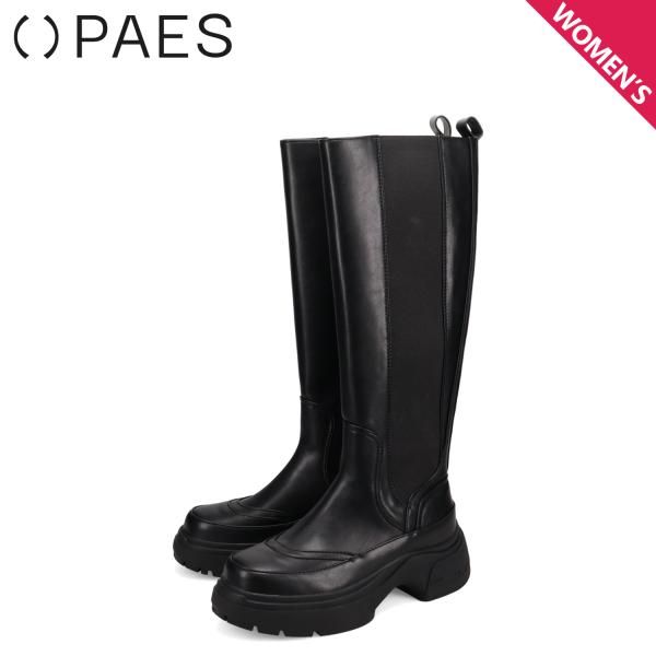 PAES ペイズ ブーツ ロングブーツ サイドゴアブーツ レディース 厚底 軽量 撥水 ブラック 黒...
