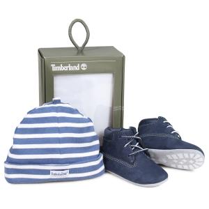 ティンバーランド Timberland ブーツ シューズ キャップ 帽子 ニット帽 セット キッズ ベビー INFANT CRIB BOOTIES CAP SET ギフト ネイビー A1LU3｜sneak