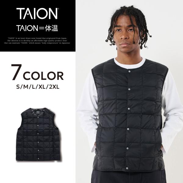 TAION タイオン インナーダウン ベスト ジレ アウター ベーシック クルーネックボタン メンズ...